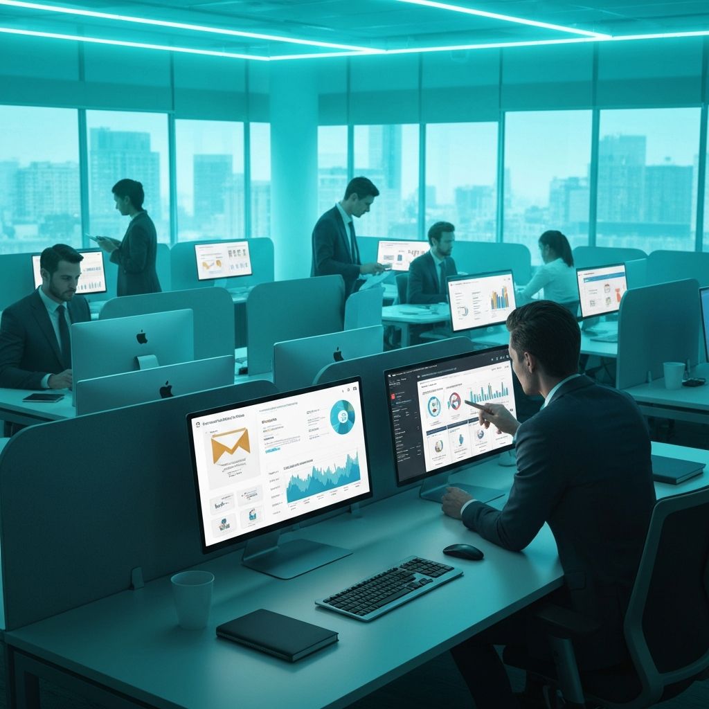 Digital marketing workspace with analytics dashboards