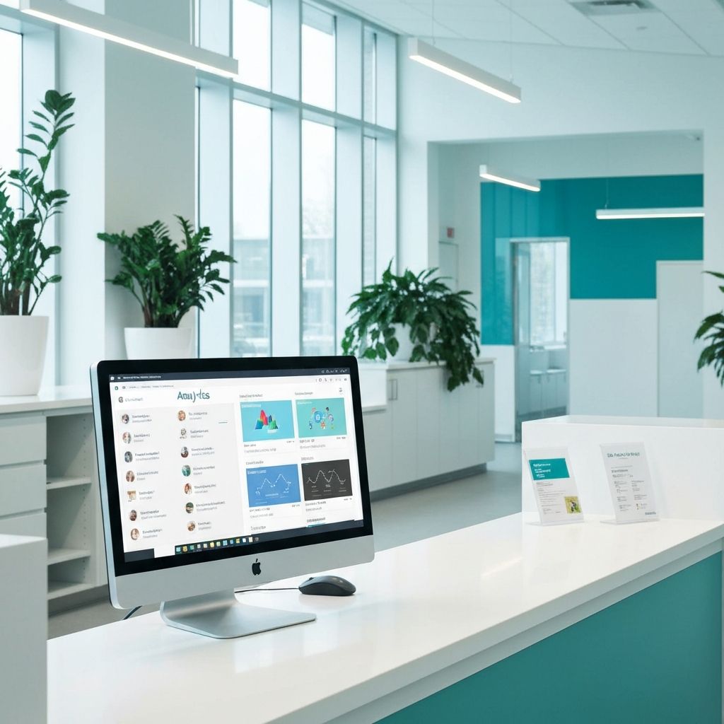 Modern medical practice with analytics dashboard on desktop monitor