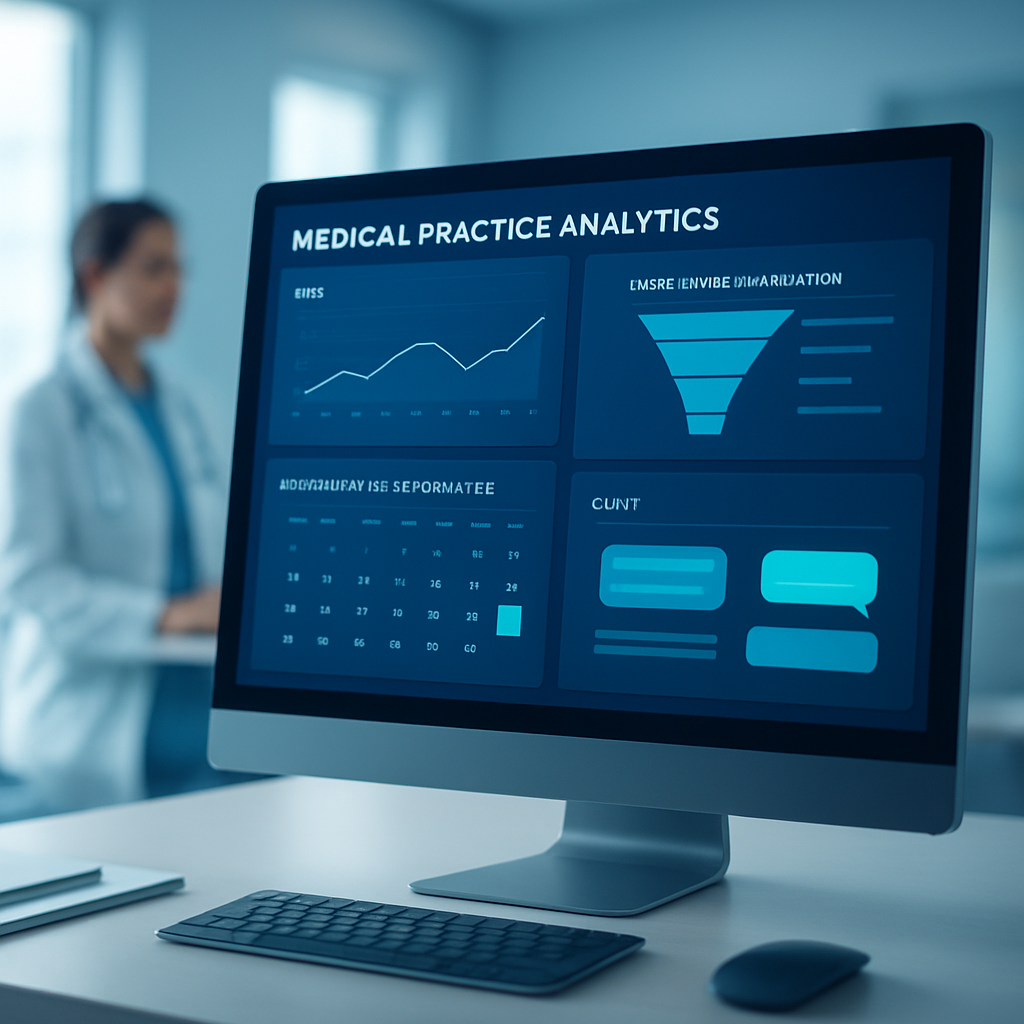Healthcare digital marketing workspace with service dashboards and analytics